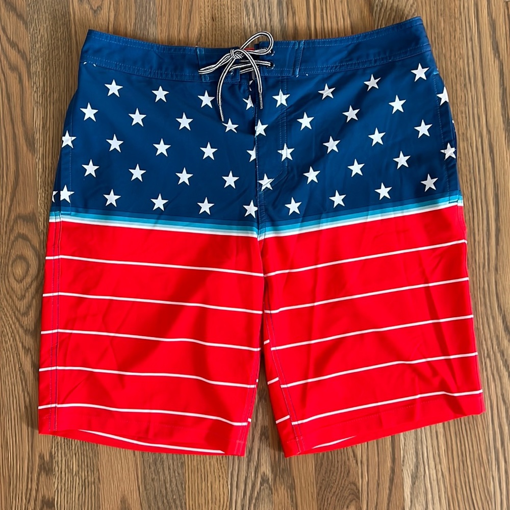 Goodfellow Board Shorts Mens sz 34 Stars & Stripes Red Blue USA Surf Surf Summer